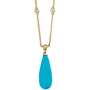 Genuine Turquoise Briolette & Diamond Necklace